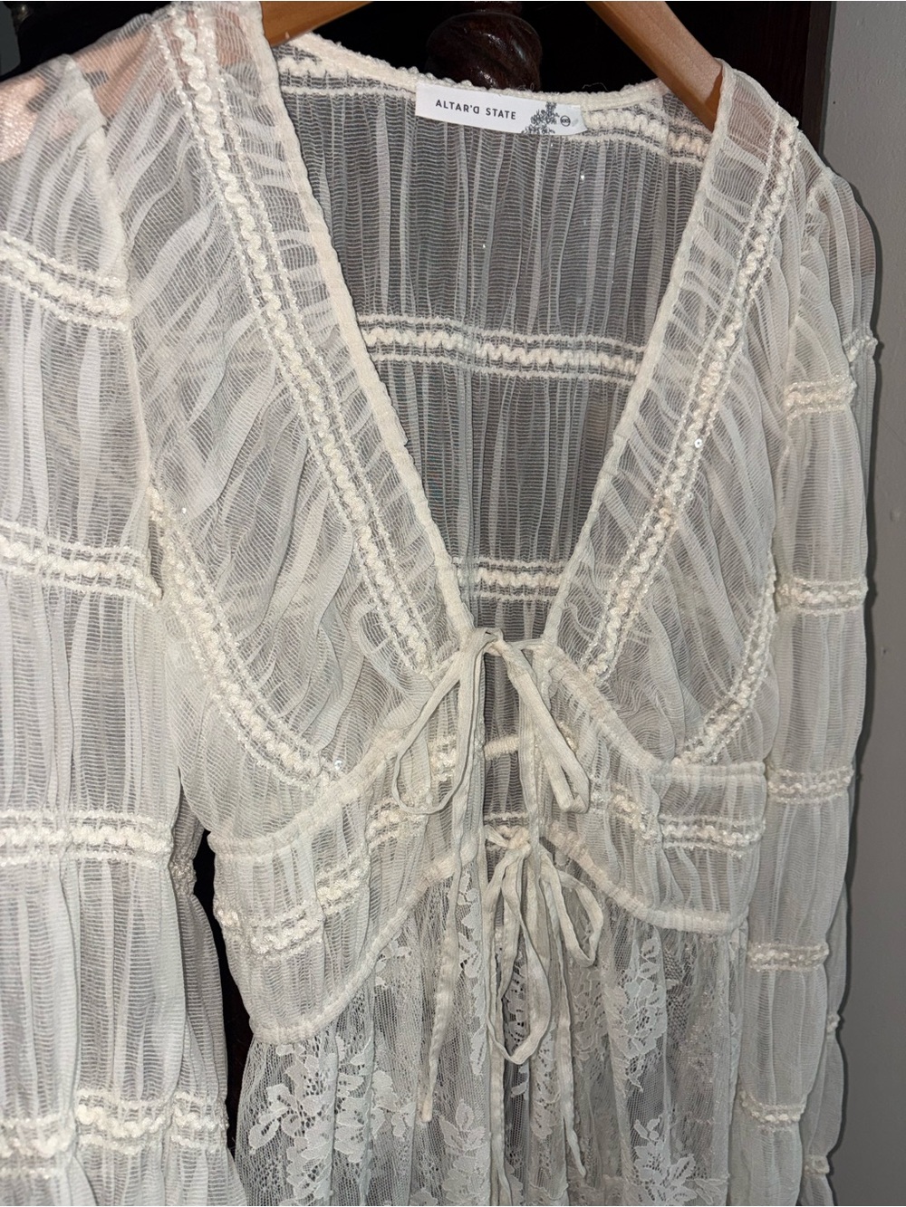 Sheer Lace Maxi Robe - Ivory - Picture 2 of 4